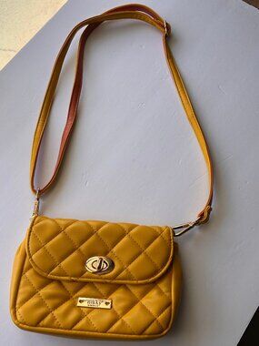 Nikky by Nicole Lee Quilted Mustard Yellow Mini Crossbody Bag Turn-Lock Chic